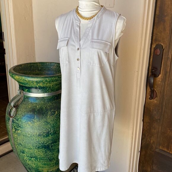 Lite grey Faux Suede sleeveless dress by Alfani size 10 - Picture 2 of 10
